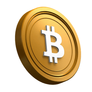 Angled Bitcoin (BTC) coin displayed within the hero section layout