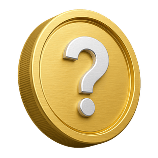 A 3D gold coin featuring a question mark, used as a decorative element on the FAQ page
